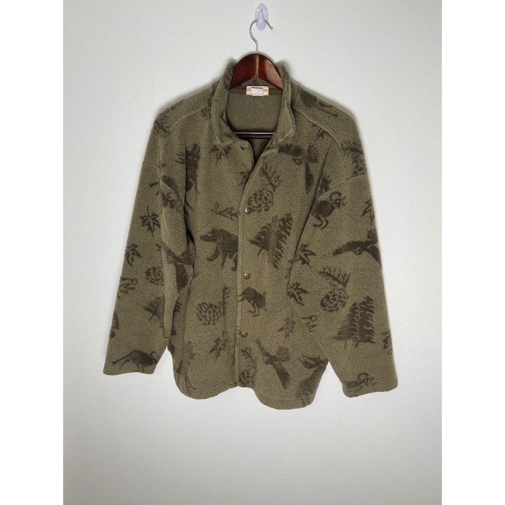 Little Big Horn Shirt Co Fleece Jacket Olive Green Wildlife Print Moose Bear